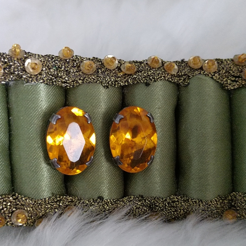 VINTAGE 1930s Sterling Silver AmberColor Screwback Earrings